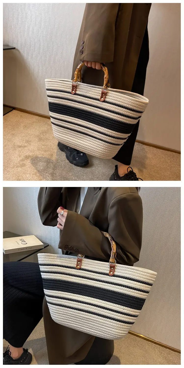Bamboo Striped Women's Tote Bag Large Capacity — feature 11
