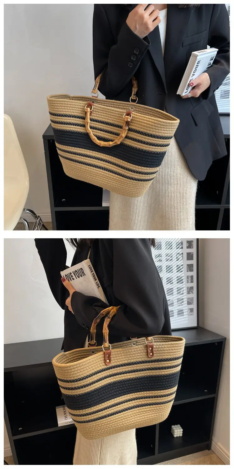Bamboo Striped Women's Tote Bag Large Capacity — feature 9