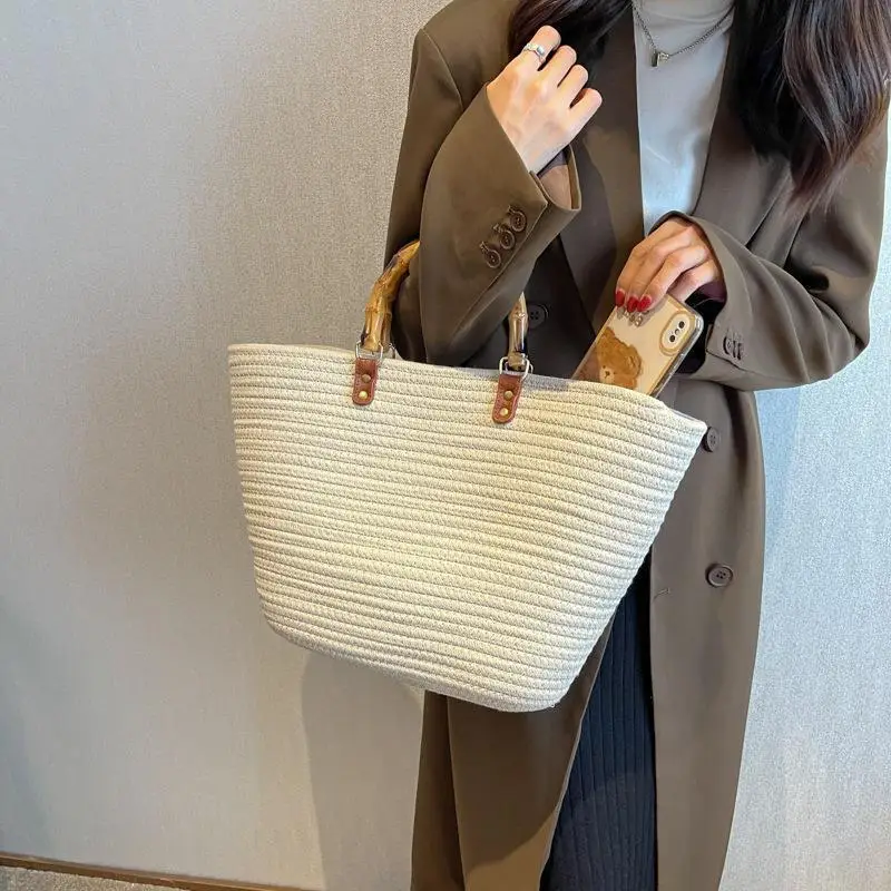 Bamboo Striped Women's Tote Bag Large Capacity - Image 4