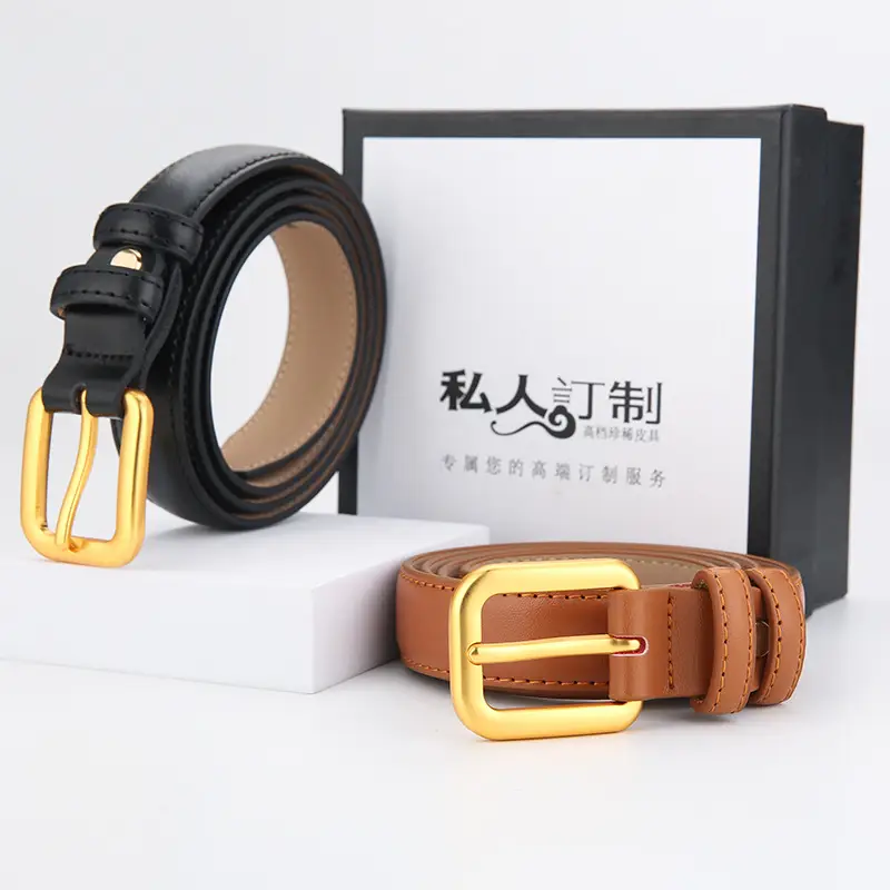 Women's Brown Genuine Leather Belt with Gold Buckle - Image 7