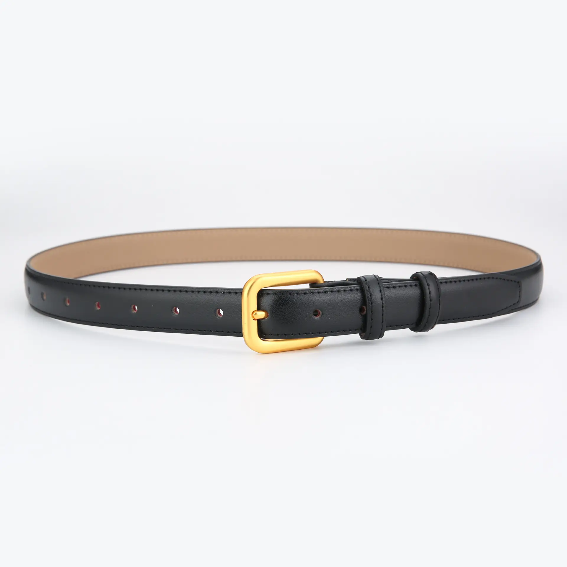 Women's Brown Genuine Leather Belt with Gold Buckle - Image 11