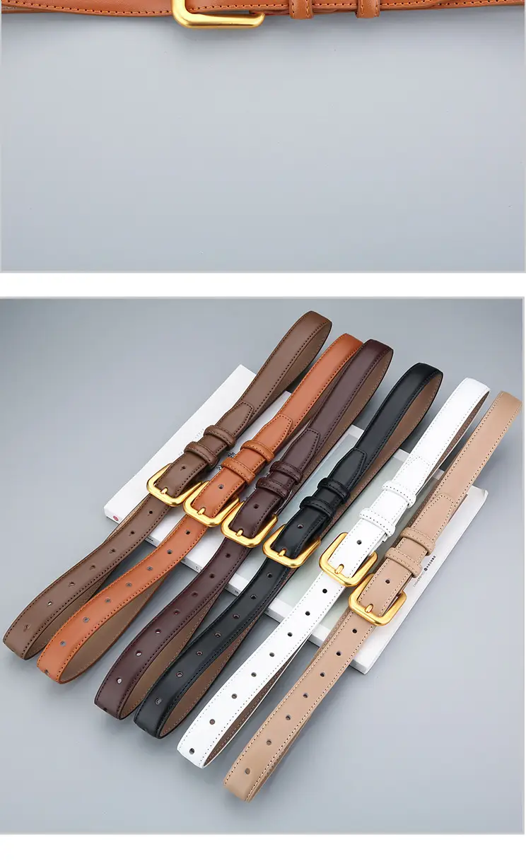 Women's Brown Genuine Leather Belt with Gold Buckle — feature 11