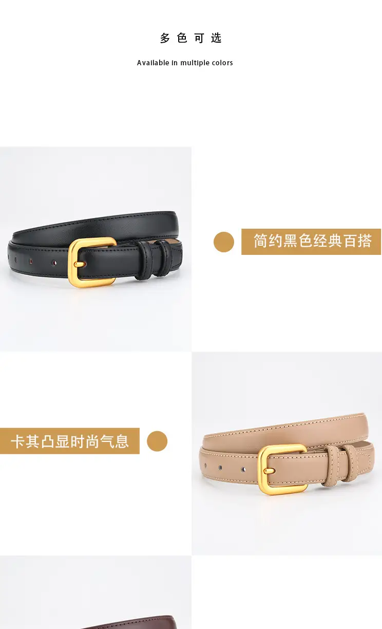 Women's Brown Genuine Leather Belt with Gold Buckle — feature 6