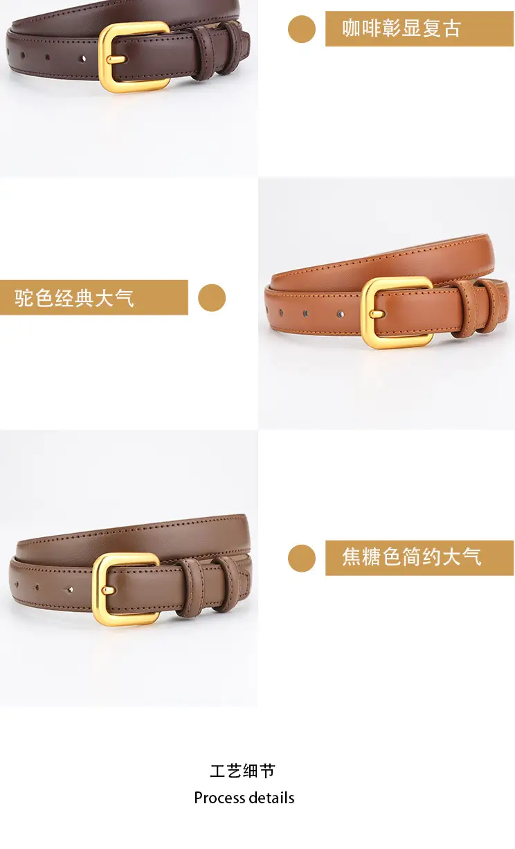 Women's Brown Genuine Leather Belt with Gold Buckle — feature 7
