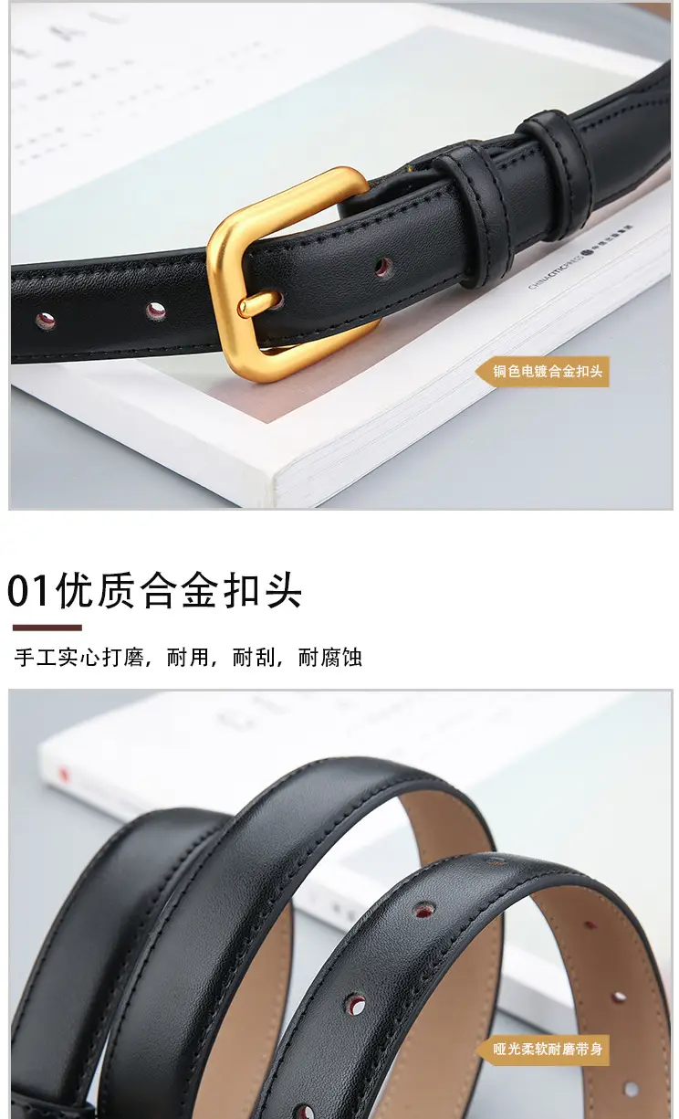 Women's Brown Genuine Leather Belt with Gold Buckle — feature 8