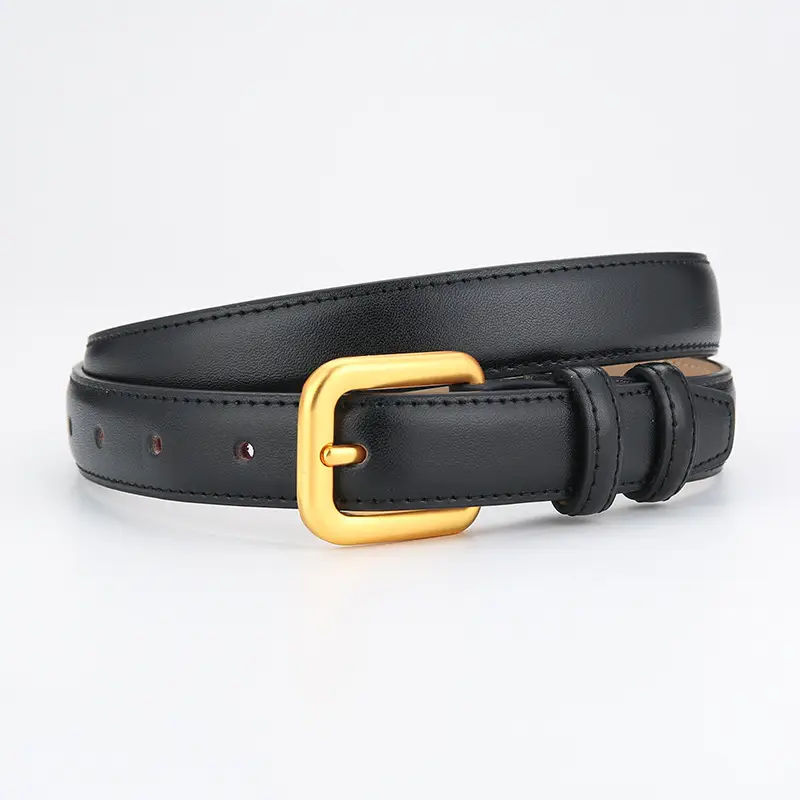 Women's Brown Genuine Leather Belt with Gold Buckle