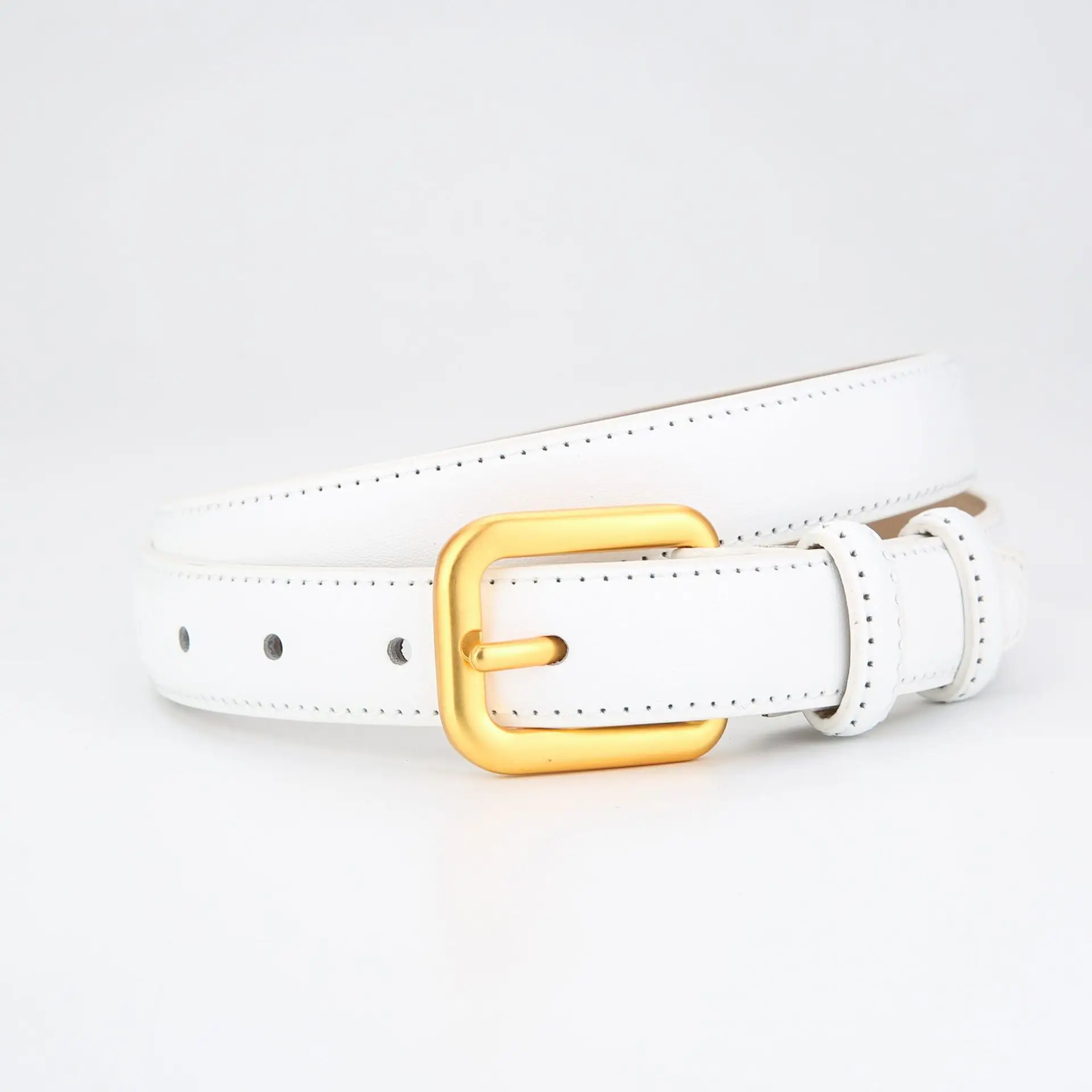 Women's Brown Genuine Leather Belt with Gold Buckle - Image 3