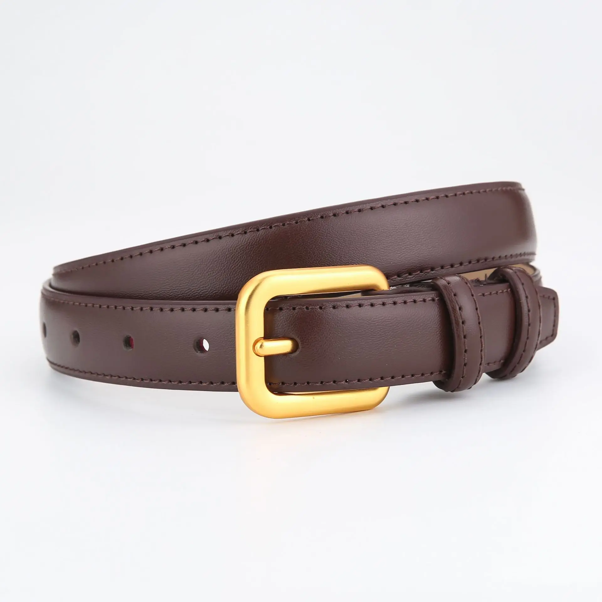 Women's Brown Genuine Leather Belt with Gold Buckle - Image 5