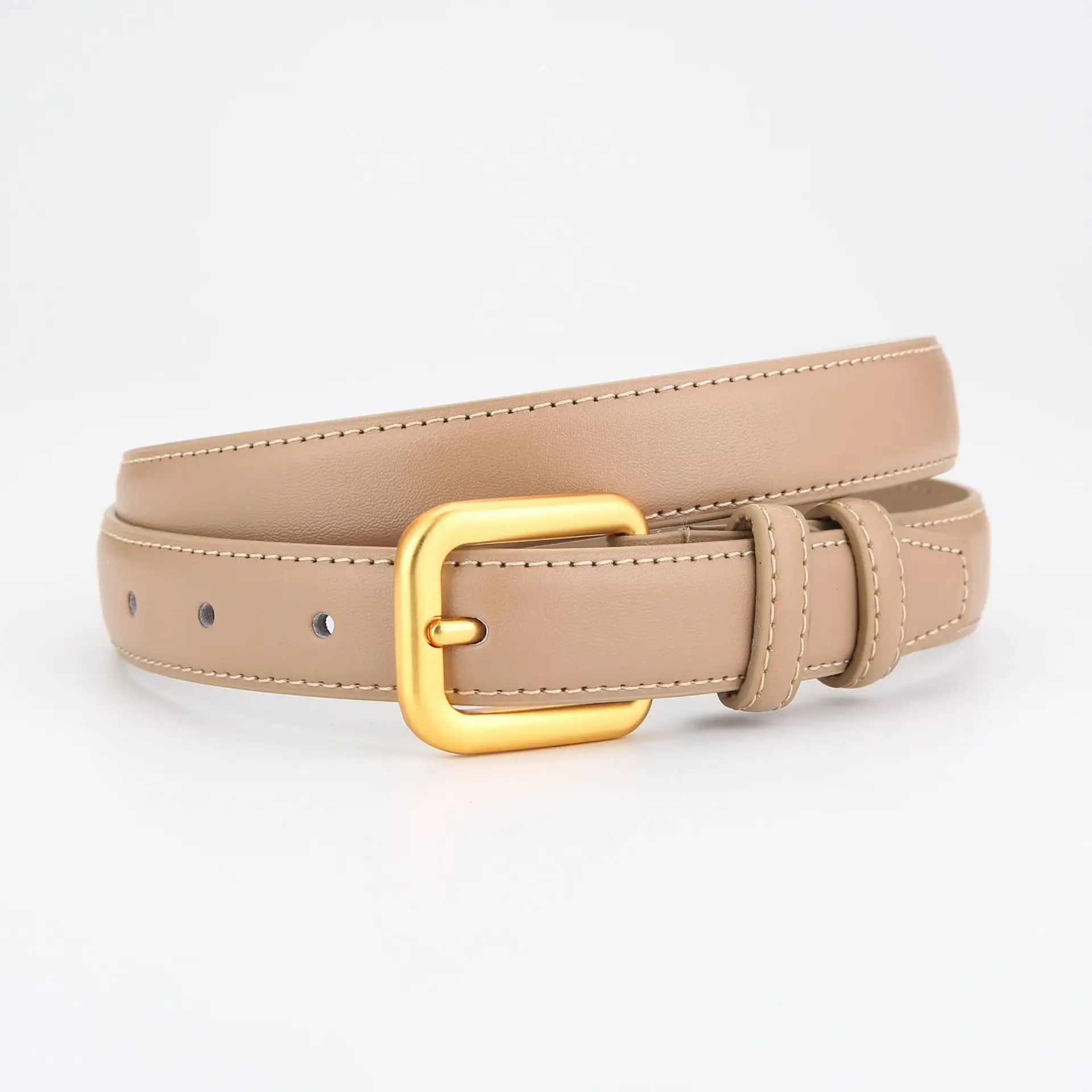 Women's Brown Genuine Leather Belt with Gold Buckle - Image 6