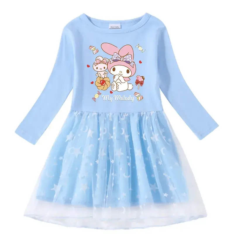 2023 Cotton Cartoon Star Moon Long Sleeve Girls Dress - Image 3