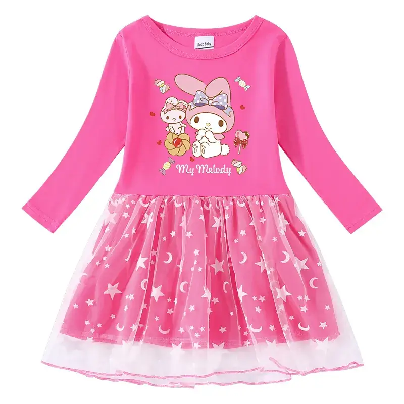 2023 Cotton Cartoon Star Moon Long Sleeve Girls Dress - Image 4
