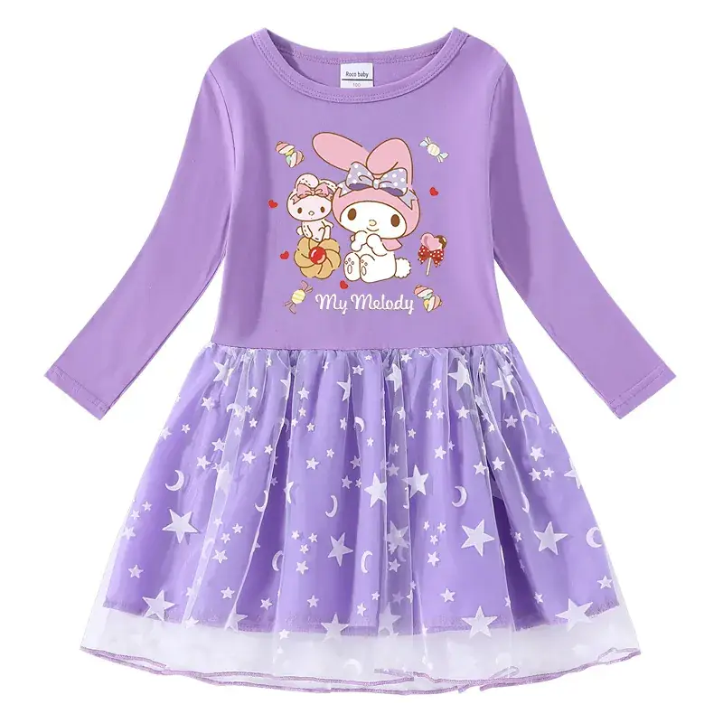 2023 Cotton Cartoon Star Moon Long Sleeve Girls Dress - Image 2