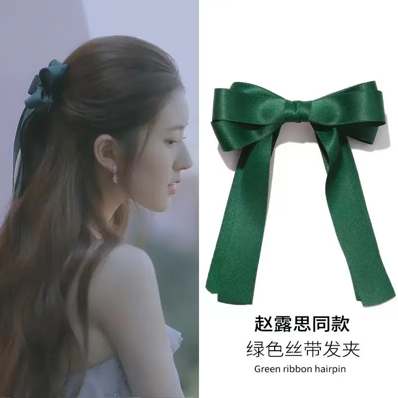 Green Ribbon Hairpin for Women's Back of Head - Image 4