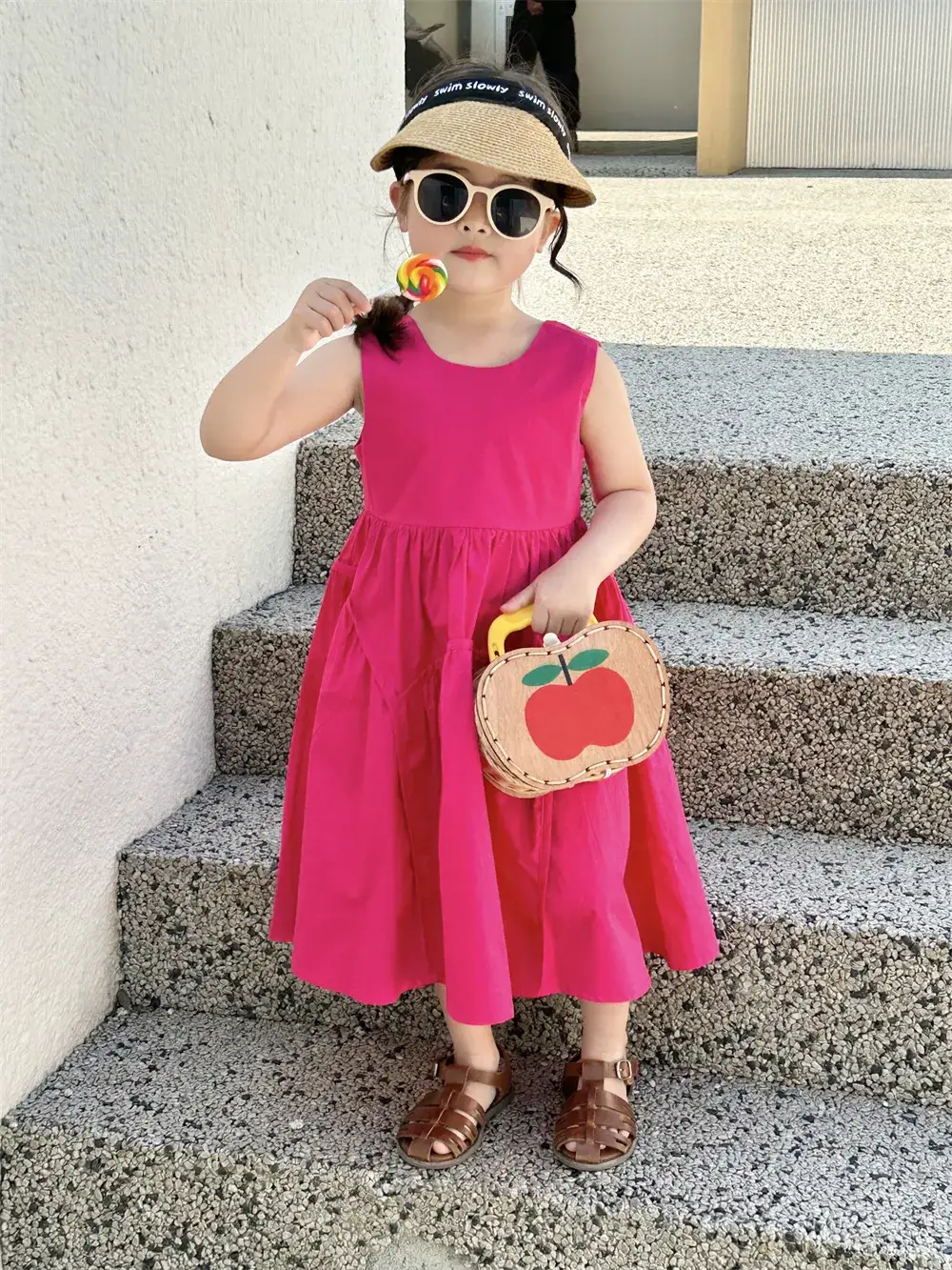 Girls Korean Kidsren Sleeveless Dress Pink Medium Small - Image 4