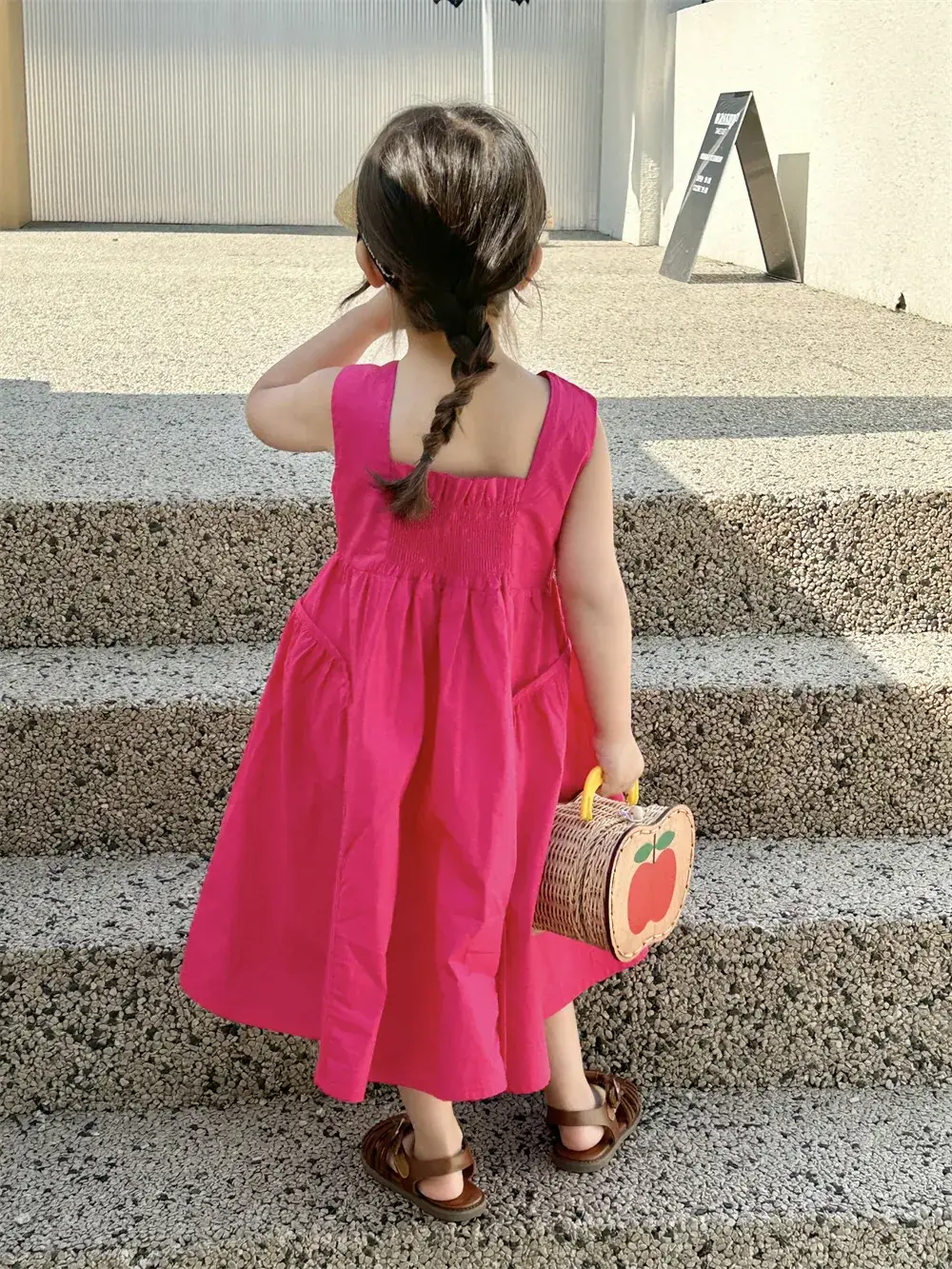 Girls Korean Kidsren Sleeveless Dress Pink Medium Small - Image 5