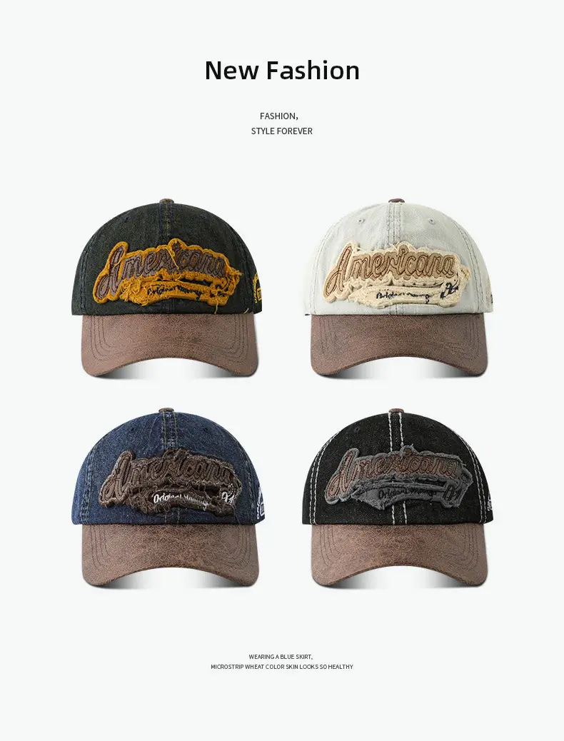 Light Blue Denim Vintage Baseball Cap with Leather Bristle — feature 2