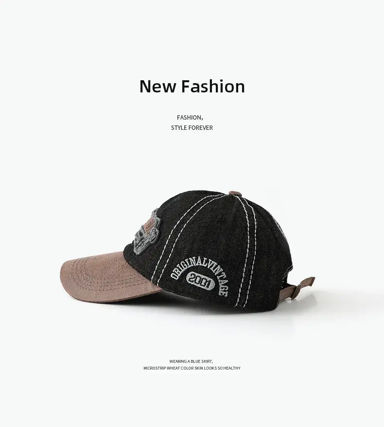 Light Blue Denim Vintage Baseball Cap with Leather Bristle — feature 4