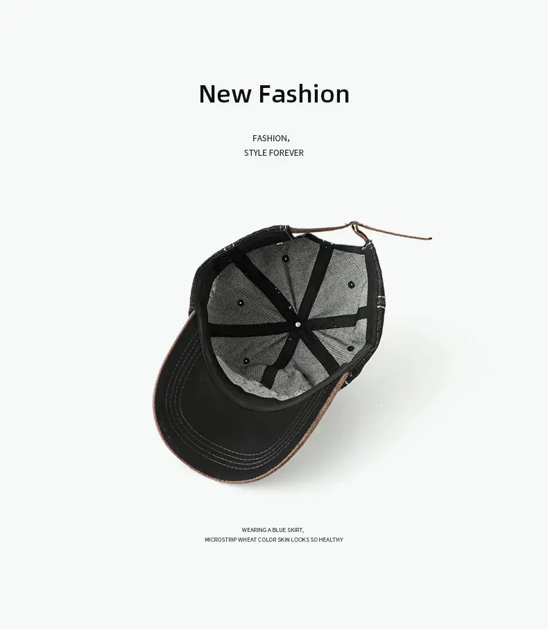 Light Blue Denim Vintage Baseball Cap with Leather Bristle — feature 6