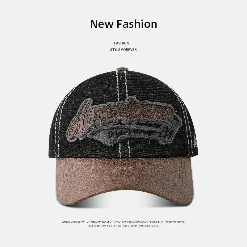 Light Blue Denim Vintage Baseball Cap with Leather Bristle - Image 2