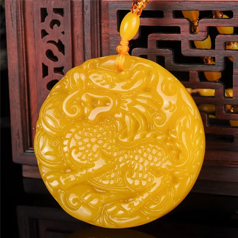 Huanglong Jade Pixiu Pendant Yellow Double Sided - Image 5
