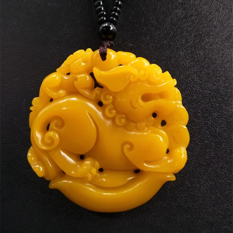 Huanglong Jade Pixiu Pendant Yellow Double Sided - Image 8