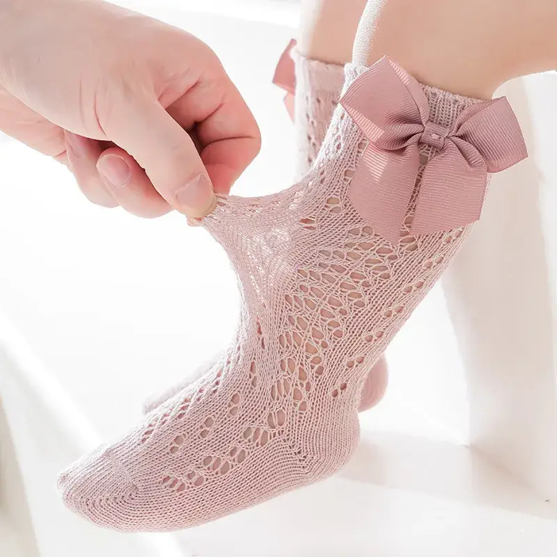 Pink Bow Knitted Summer Socks for Girls - Image 6