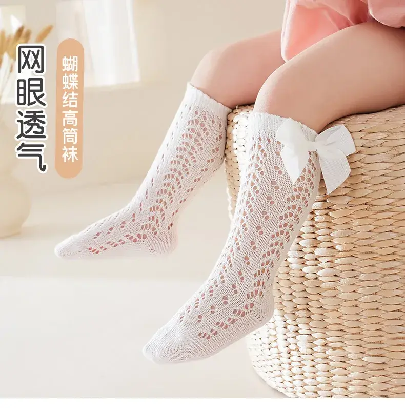Pink Bow Knitted Summer Socks for Girls — feature 1