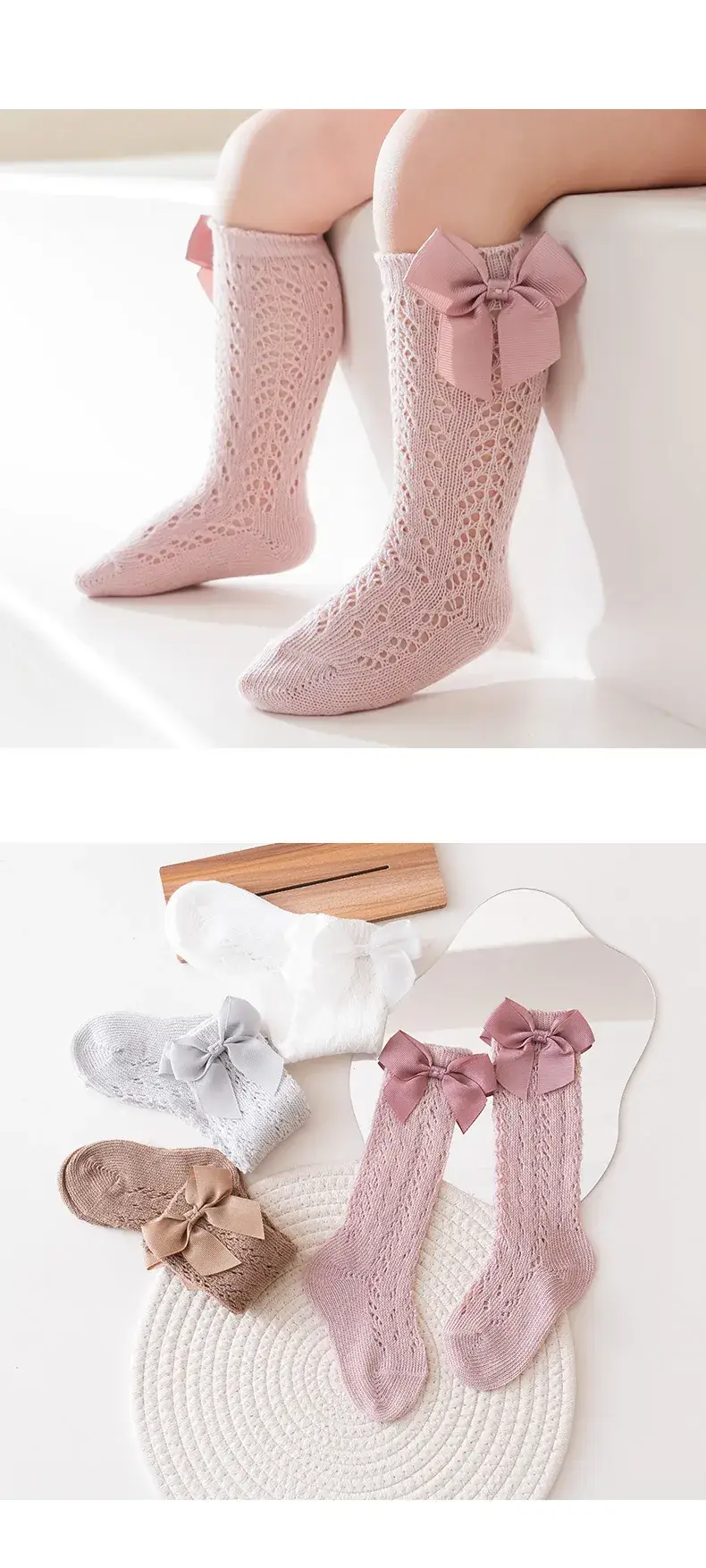 Pink Bow Knitted Summer Socks for Girls — feature 13