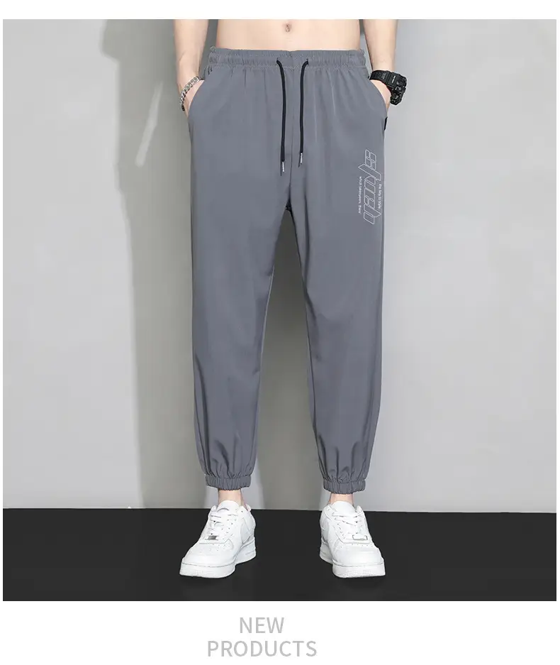 Men Grey Ice Silk Loose Leg Sports Pants XL — feature 10