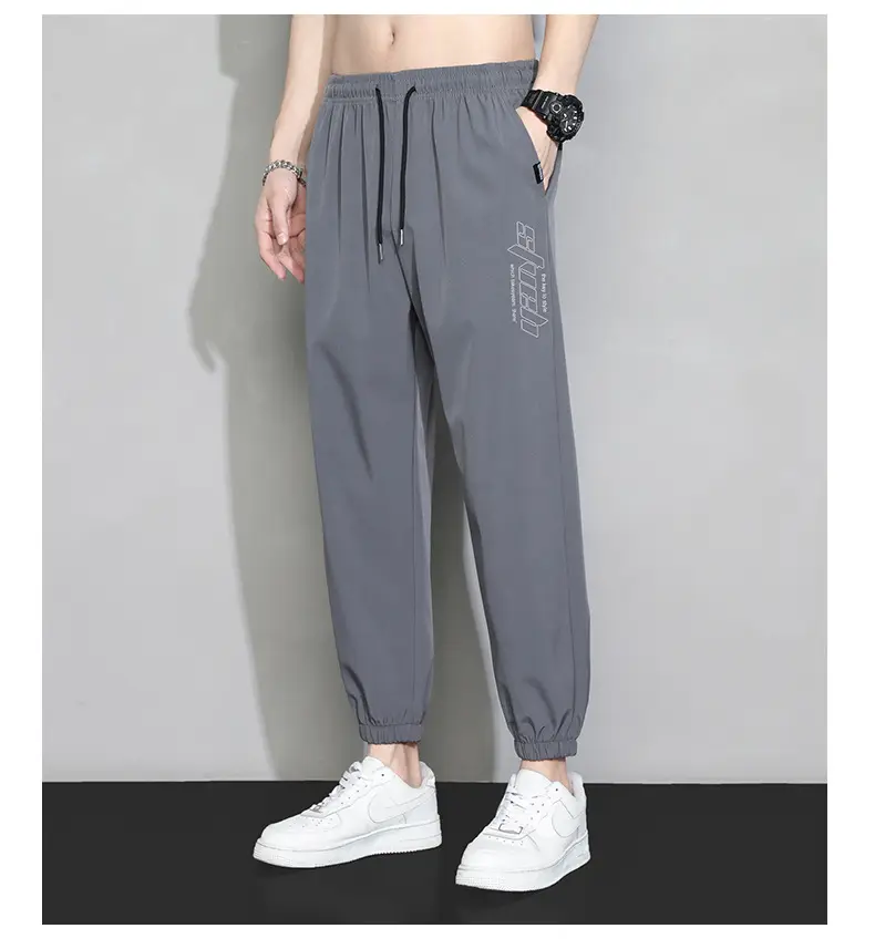 Men Grey Ice Silk Loose Leg Sports Pants XL — feature 11