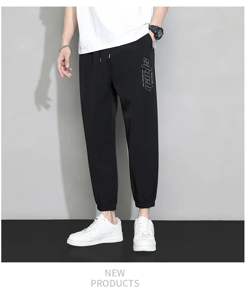 Men Grey Ice Silk Loose Leg Sports Pants XL — feature 14