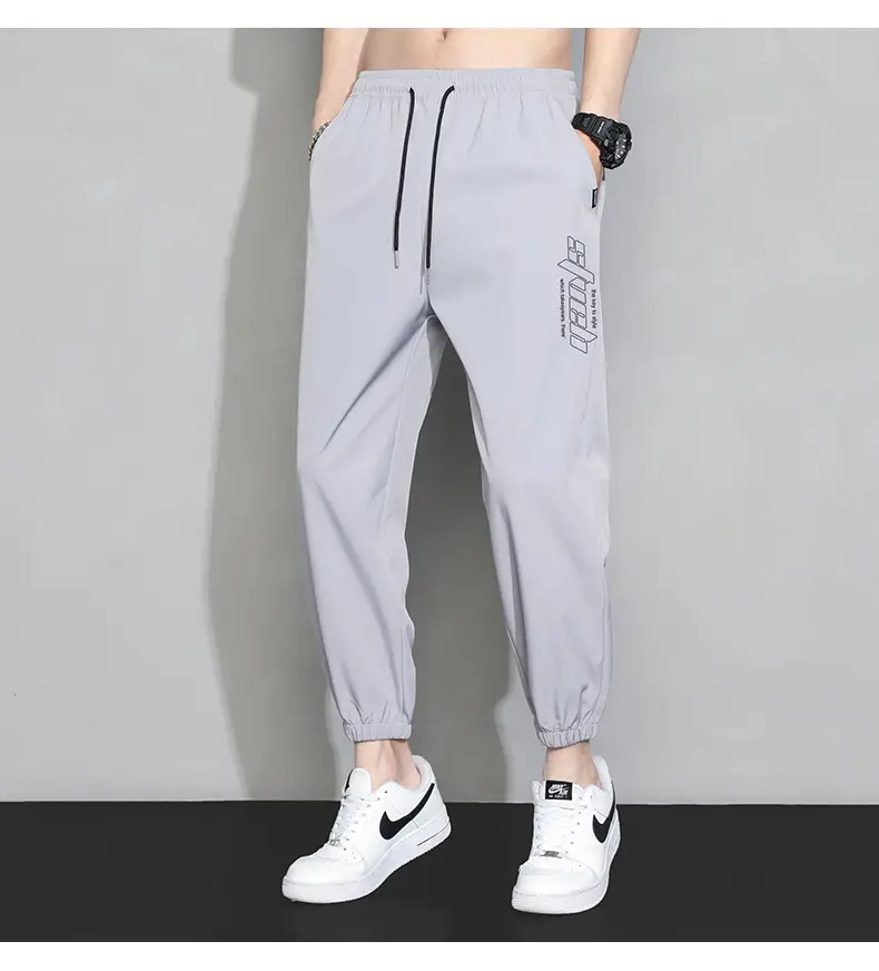 Men Grey Ice Silk Loose Leg Sports Pants XL — feature 16