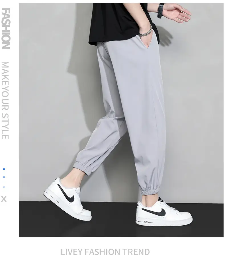 Men Grey Ice Silk Loose Leg Sports Pants XL — feature 17