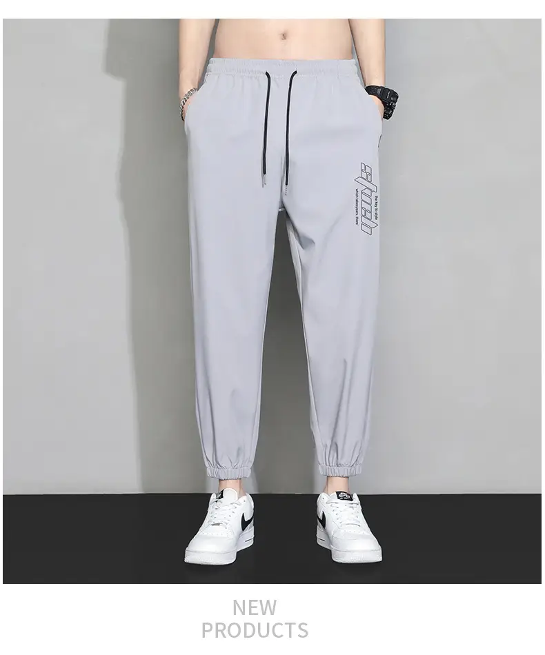 Men Grey Ice Silk Loose Leg Sports Pants XL — feature 18
