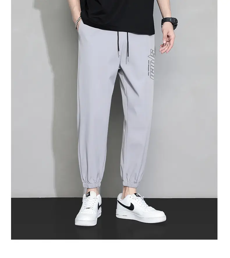 Men Grey Ice Silk Loose Leg Sports Pants XL — feature 19