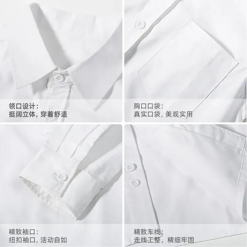 Children's White Long-Sleeve Shirt Spring Autumn Cotton - Image 7
