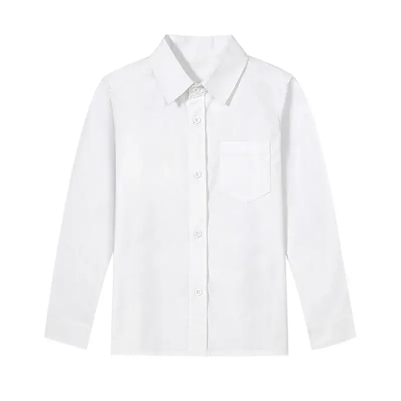 Children's White Long-Sleeve Shirt Spring Autumn Cotton - Image 8