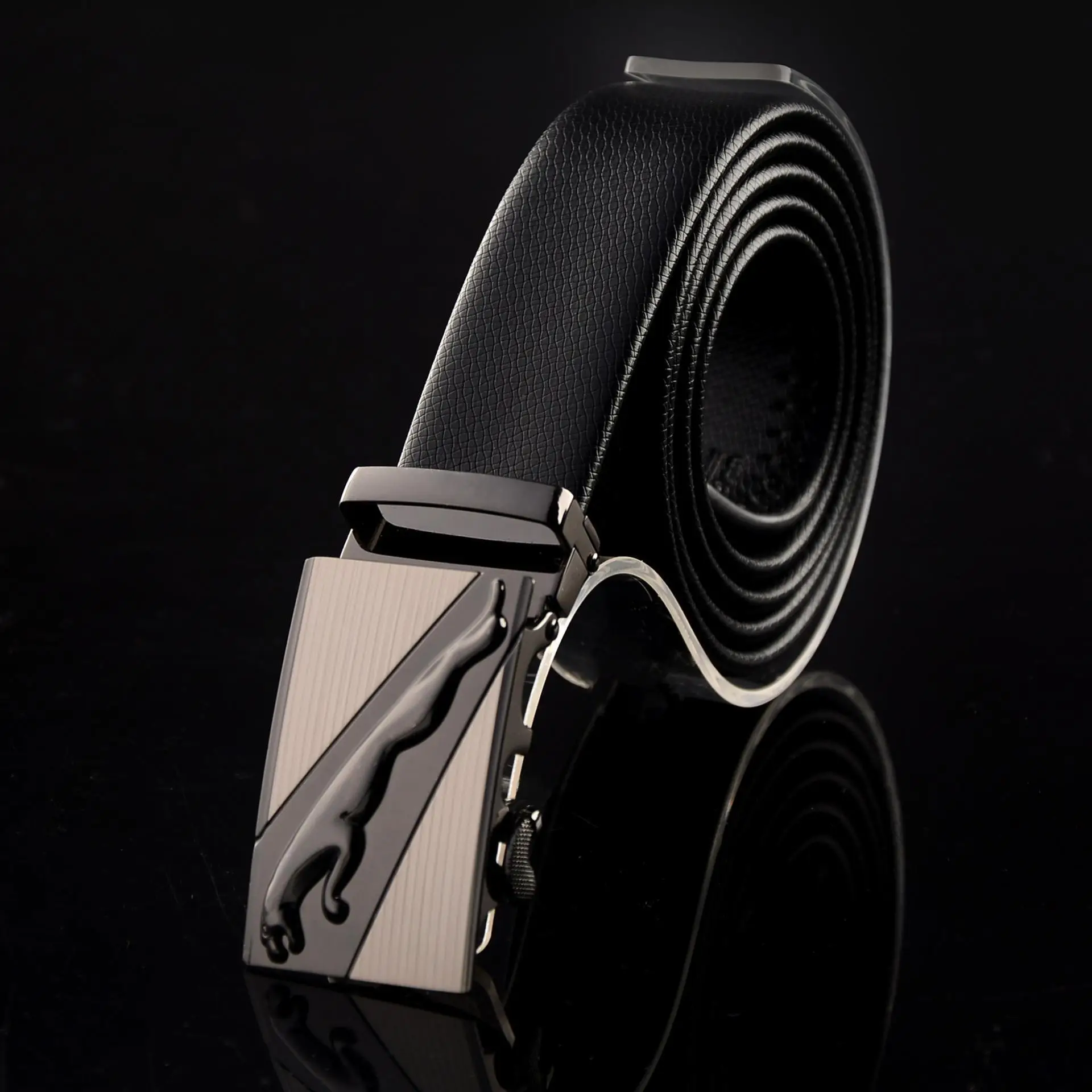 Men's Stainless Steel Belt with Black Leather Strap