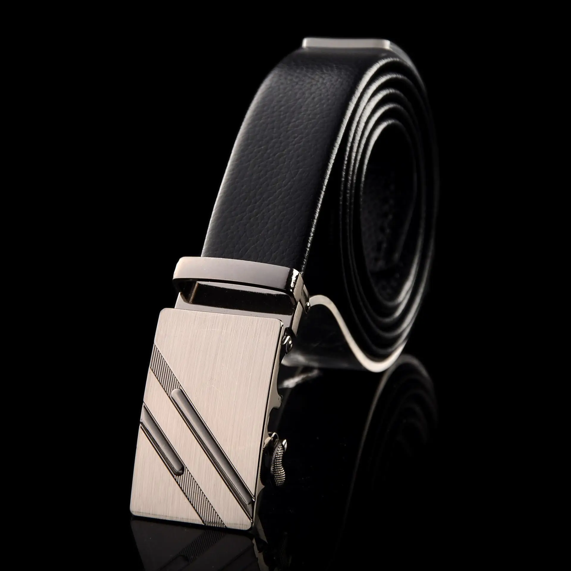 Men's Stainless Steel Belt with Black Leather Strap - Image 2