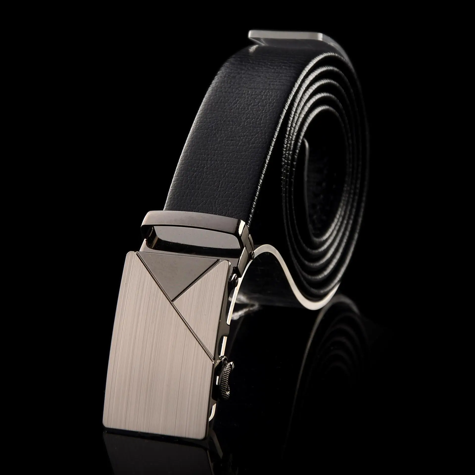 Men's Stainless Steel Belt with Black Leather Strap - Image 3
