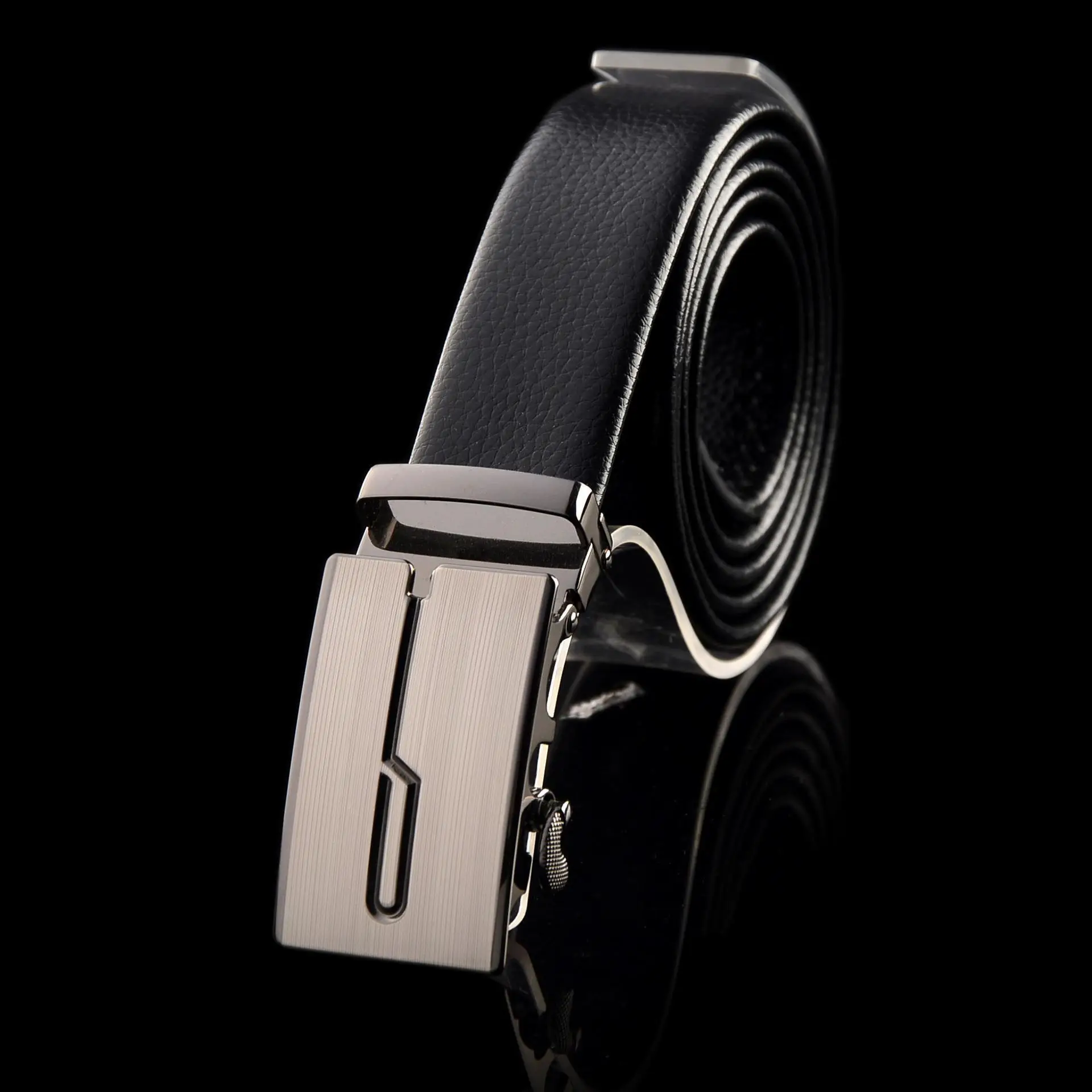 Men's Stainless Steel Belt with Black Leather Strap - Image 5