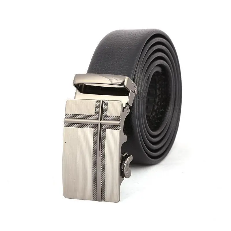 Men's Stainless Steel Belt with Black Leather Strap - Image 8