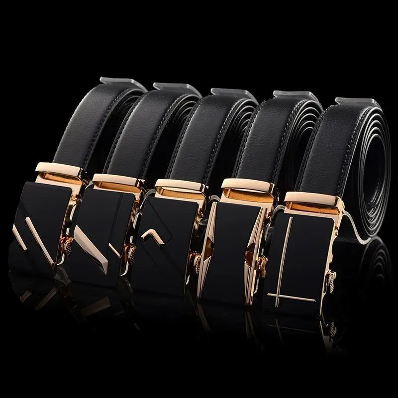 Men's Black Leather Belt with Gold Buckle - Image 10
