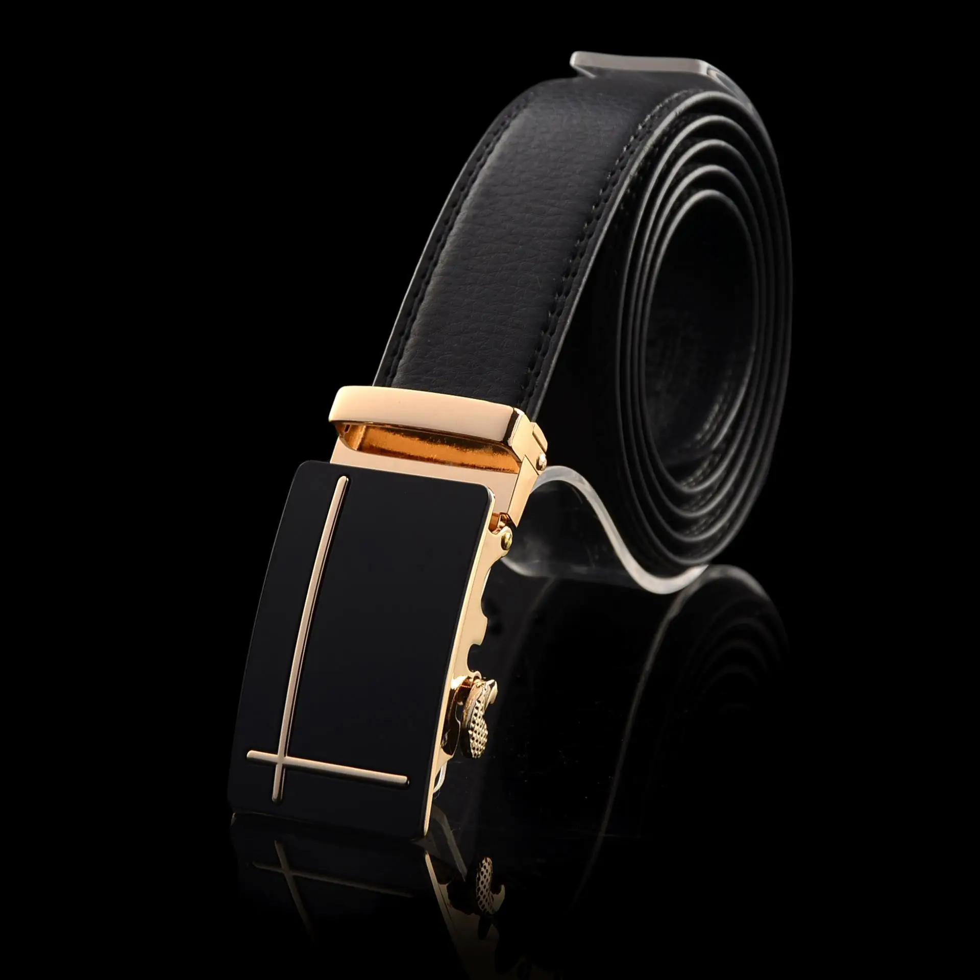 Men's Black Leather Belt with Gold Buckle - Image 13