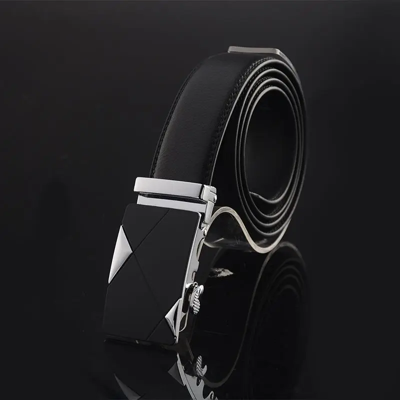 Men's Black Leather Belt with Gold Buckle - Image 3