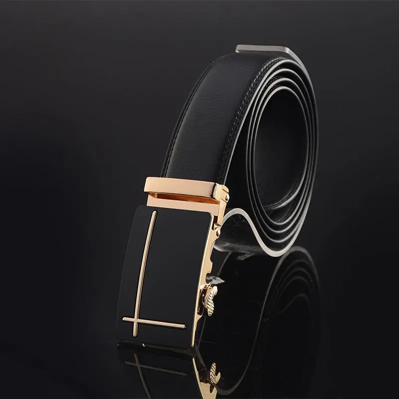 Men's Black Leather Belt with Gold Buckle - Image 6