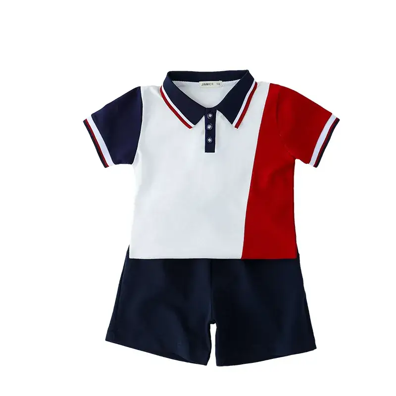 Kids Red White Blue Polo Shirt Suit for Primary School - Image 6