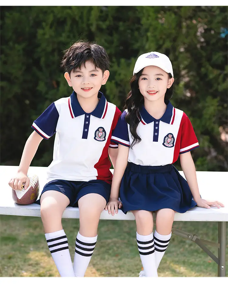 Kids Red White Blue Polo Shirt Suit for Primary School — feature 10