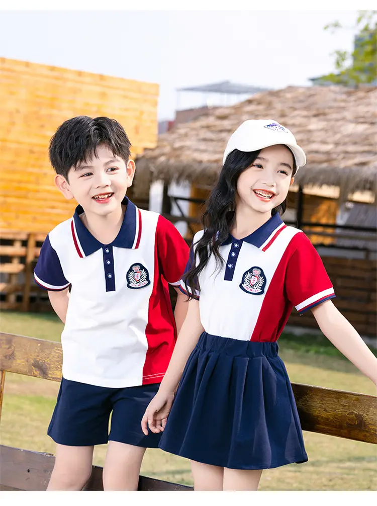 Kids Red White Blue Polo Shirt Suit for Primary School — feature 8