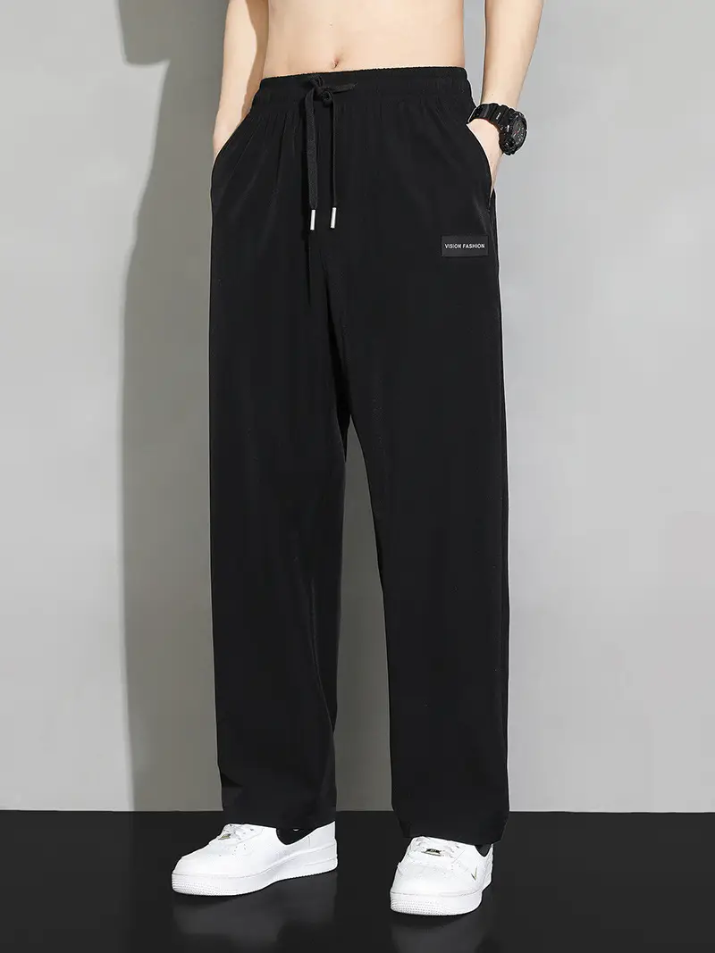 Men Ice Silk Straight Pants Grey Wide Leg Summer - Image 4